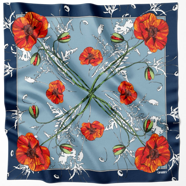Silk pocket square Poppy Flower