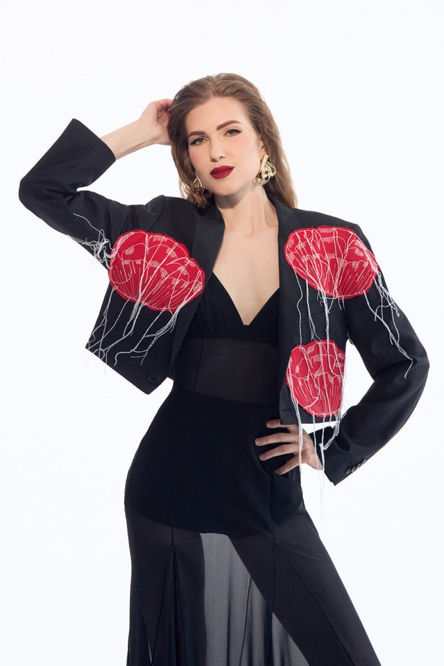 Jacket with three poppies