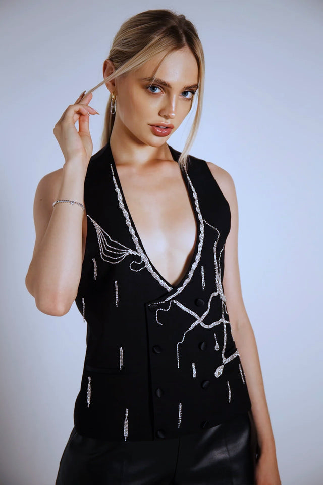Waistcoat with crystal embroidery