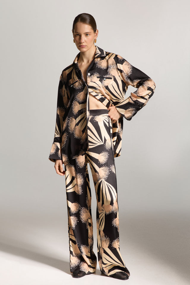 Black Silk Pants with Print