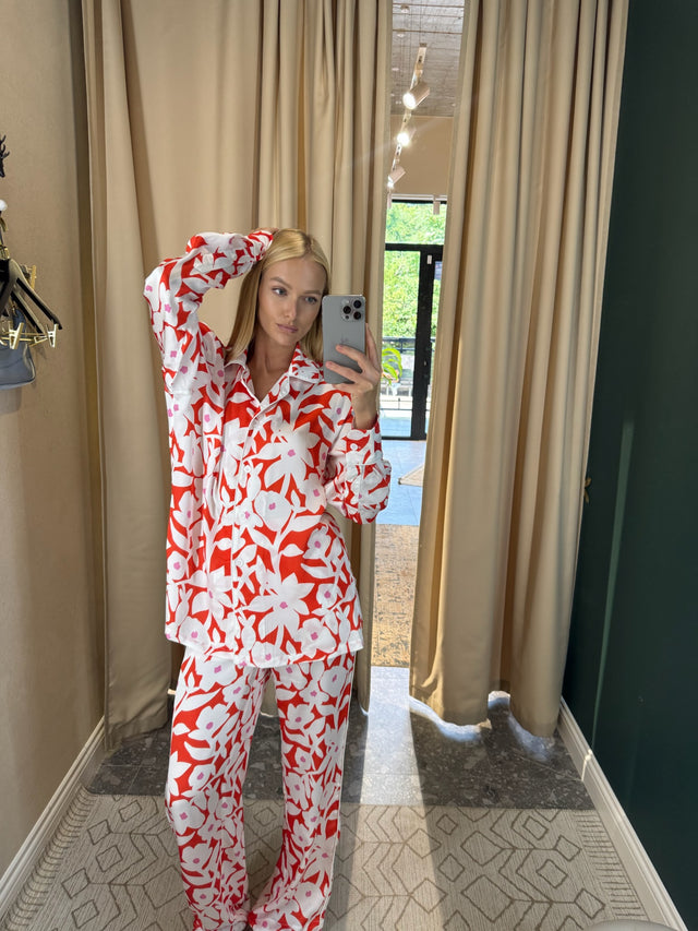 Red Silk Shirt with Flowers