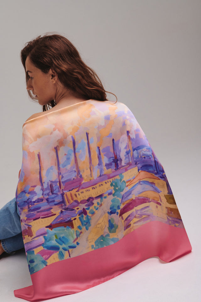Silk scarf "The factory is working" by Oleksiy Shovkunenko