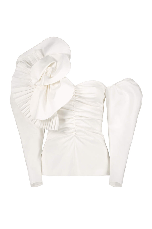 Milky-white 3d cotton off-shoulder top front view