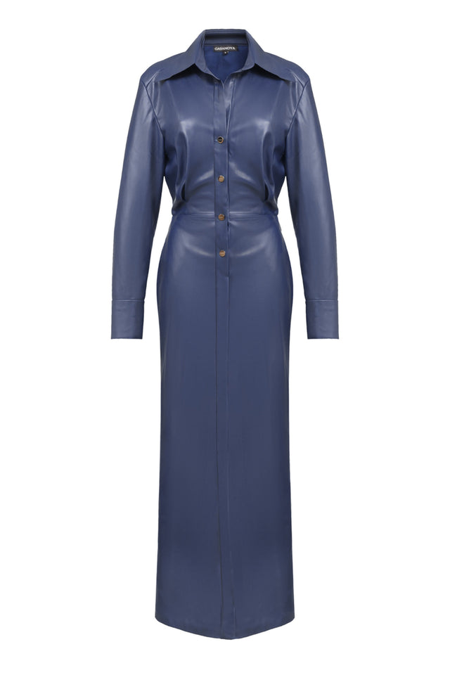 Blue eco leather Dress front view