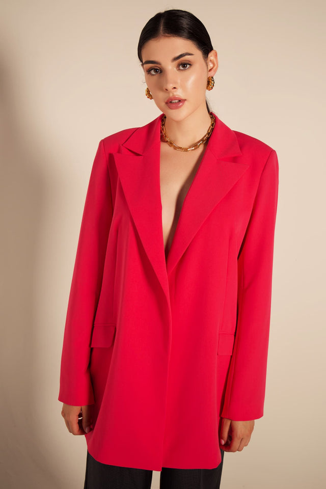 Model in pink Jacket front view
