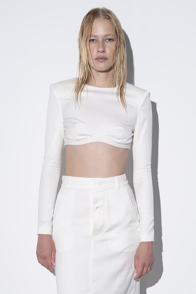 Model in white Top #5 front view