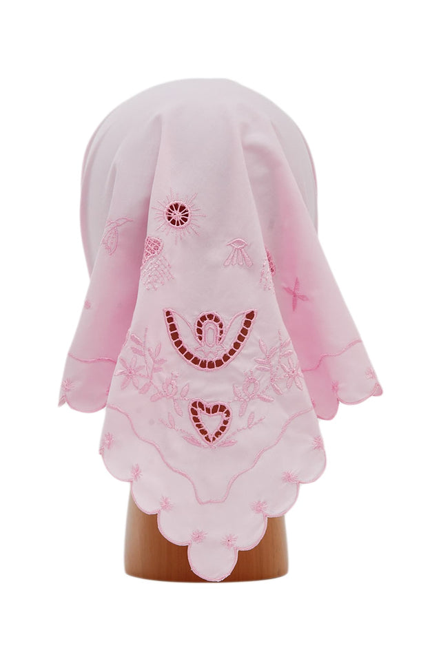 Pink Embroidered cotton headscarf back view
