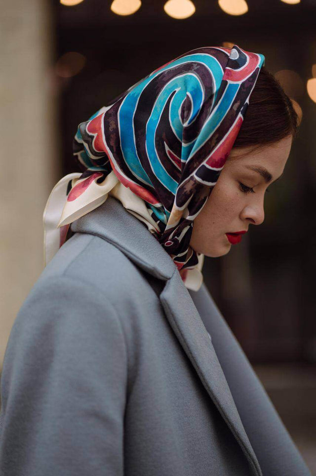 Model in Pink abstraction scarf