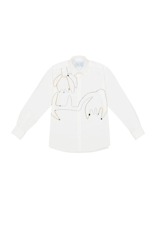White Shirt Omelia with hand-embroidered flower