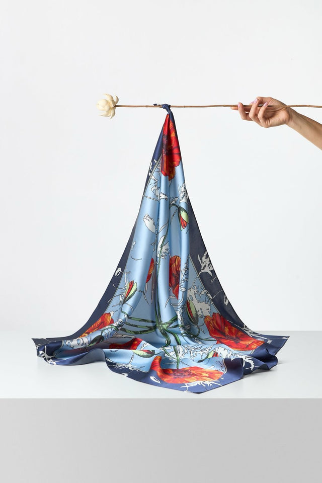 Premium silk scarf "Poppy Flower"