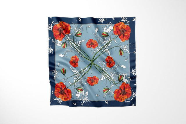 Premium silk scarf "Poppy Flower"