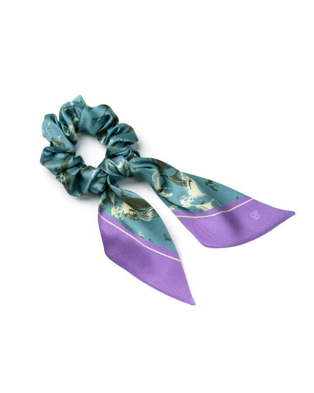 SILK SCRUNCHIE WITH BOW - TEAL