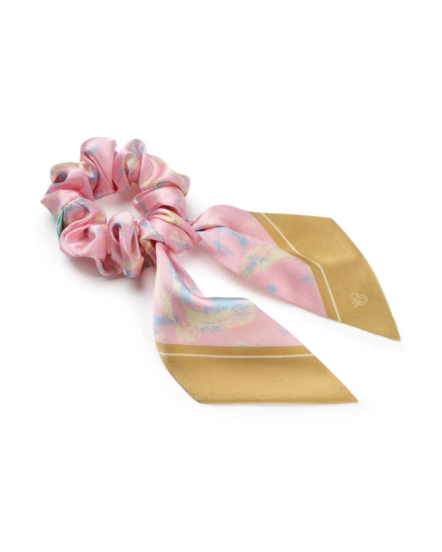 SILK SCRUNCHIE WITH BOW - BLUSH PINK