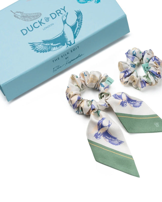 SILK SCRUNCHIE & BOW SCRUNCHIE SET - CREAM