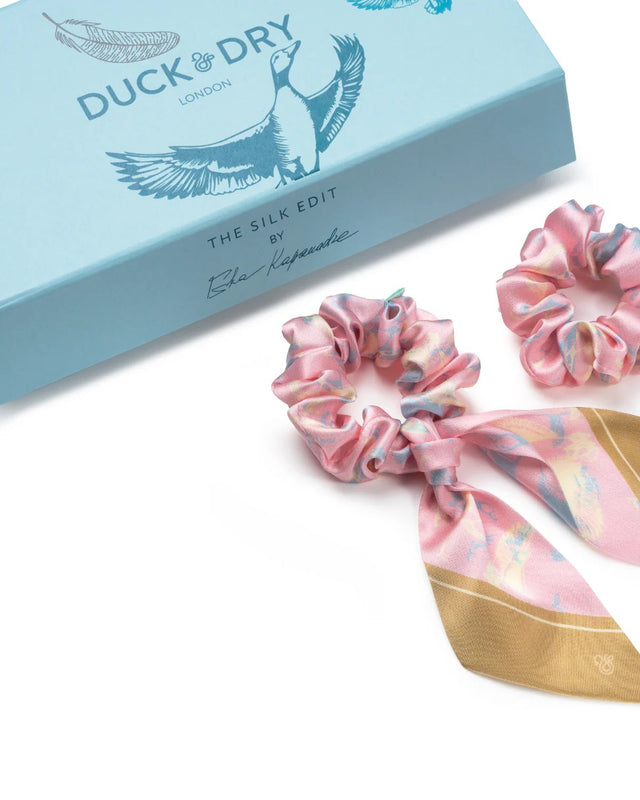SILK SCRUNCHIE & BOW SCRUNCHIE SET - BLUSH PINK
