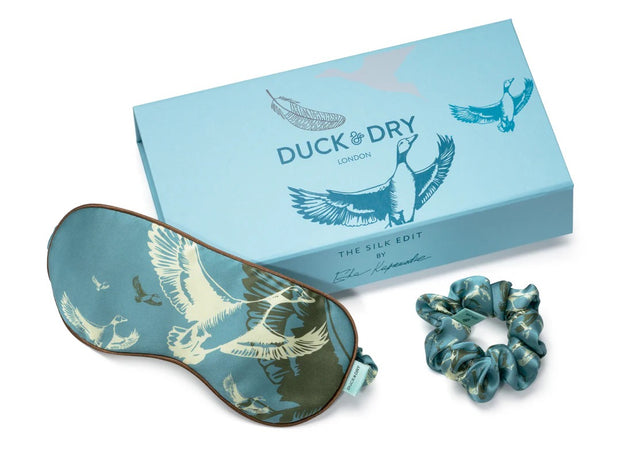 SILK SLEEP MASK & BOW SCRUNCHIE SET - TEAL