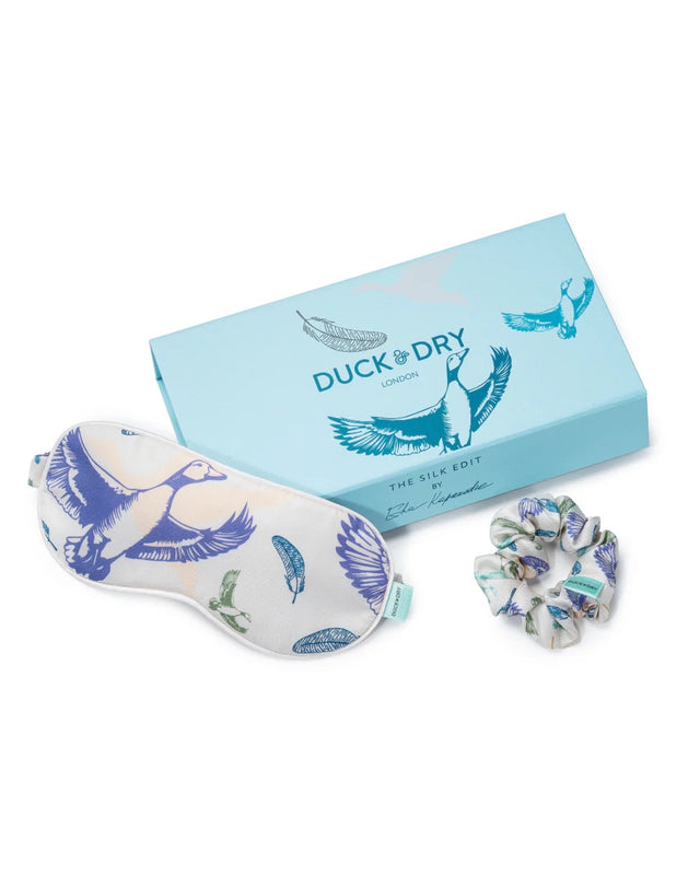 SILK SLEEP MASK & BOW SCRUNCHIE SET - CREAM