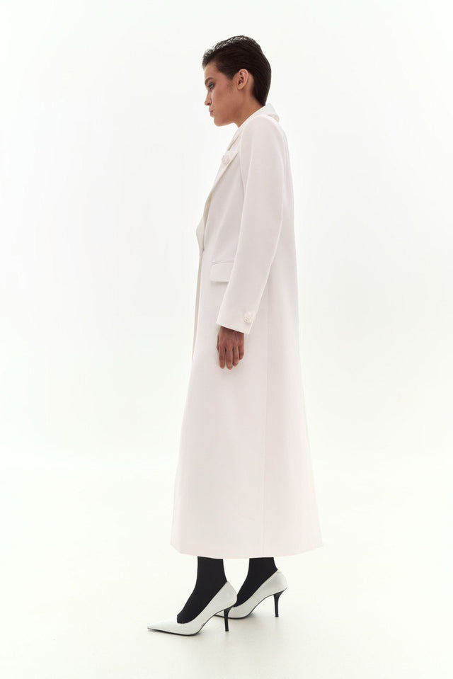 STRAIGHT-CUT MAXI COAT WITH ROSE BUTTONS