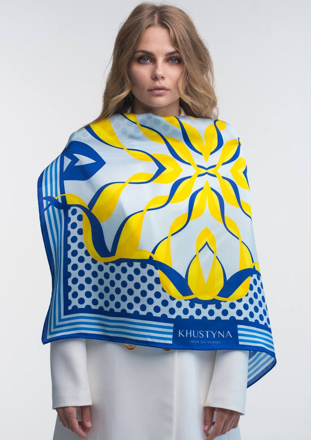 Silk scarf - Ukrainian bumblebee blu