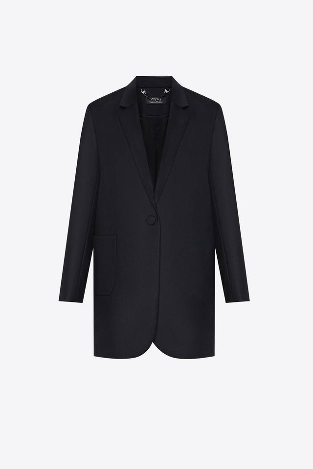 Black Blazer in Lustre Wool Flannel