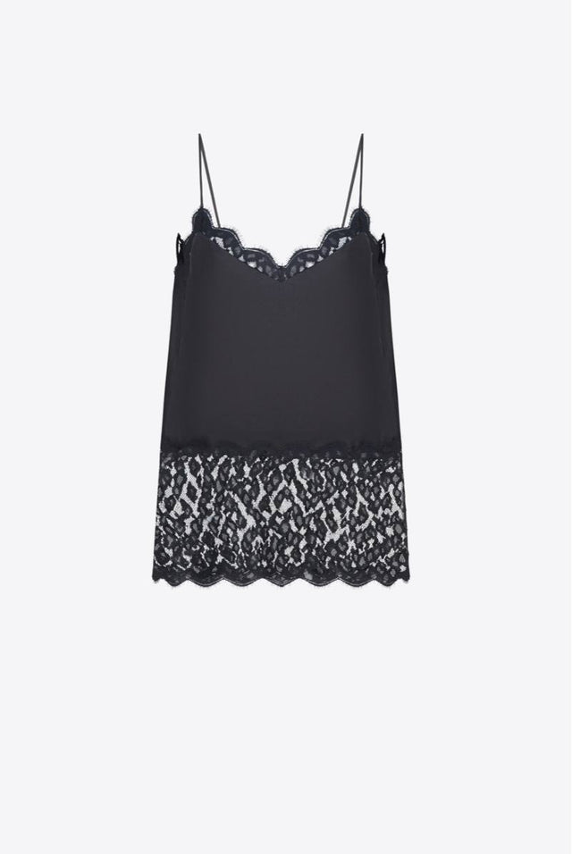 Black Pyjamas Lace-trimmed Cami Top in Silk