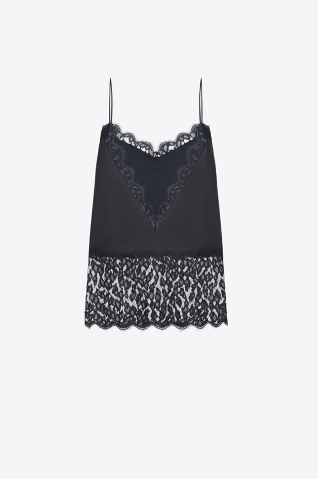 Black Pyjamas Lace-trimmed Cami Top in Silk