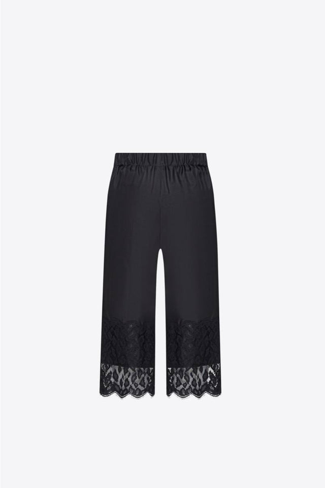 Black Pyjamas Lace-trimmed Cropped Trousers in Silk