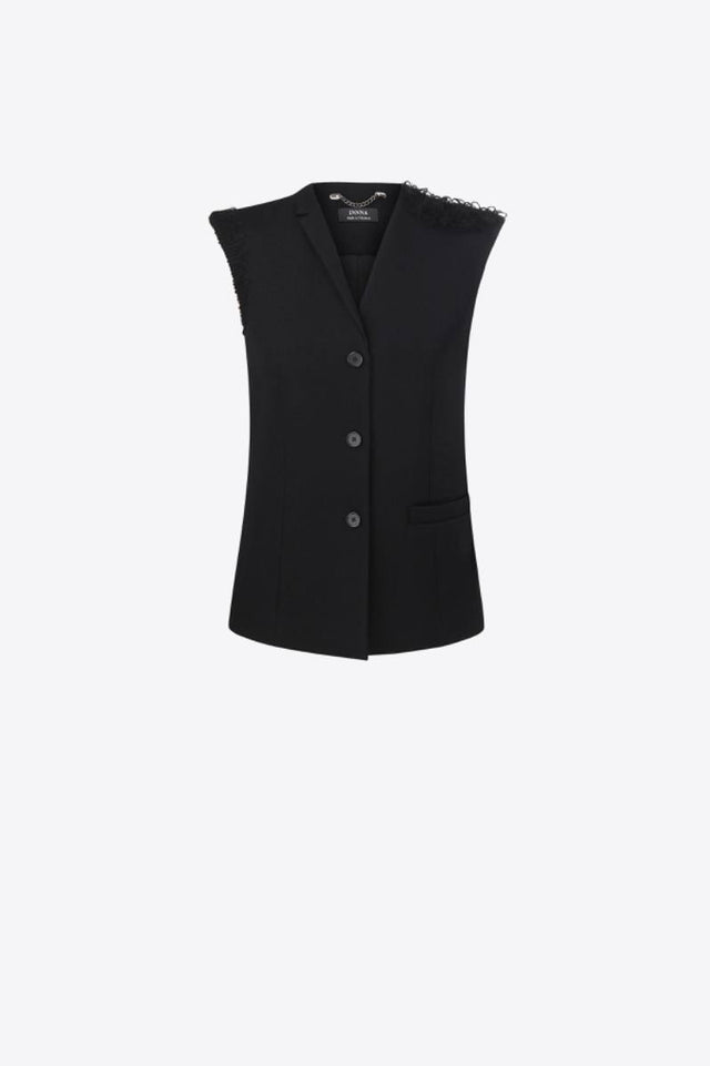 Black Vest with a Mohair Shoulder