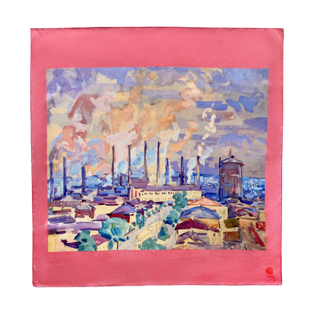 Silk scarf "The factory is working" by Oleksiy Shovkunenko