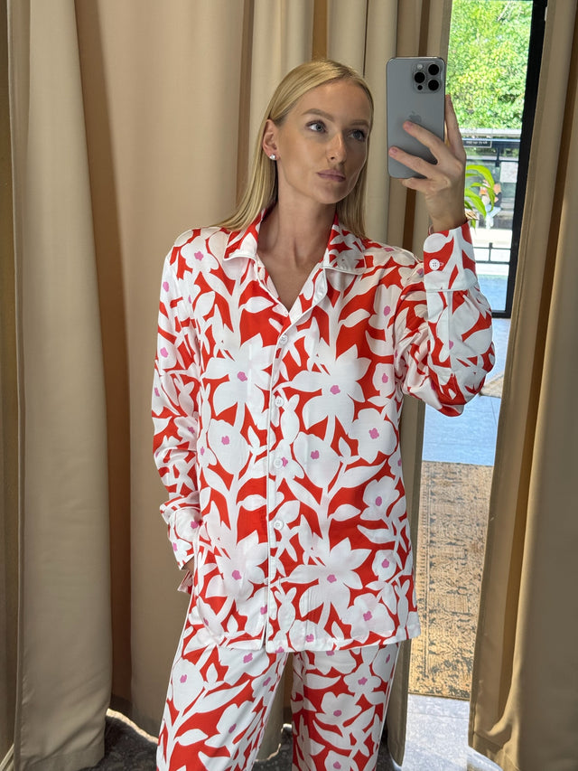Red Silk Shirt with Flowers