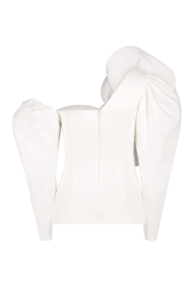 Milky-white 3d cotton off-shoulder top back view