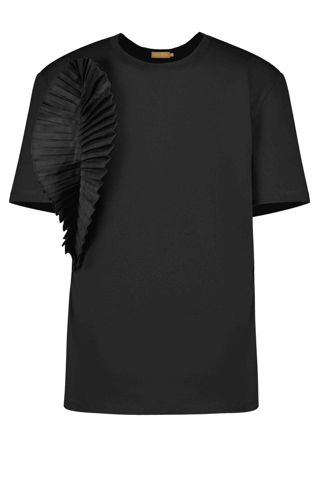 Black Oversized t-shirt with frill décor front view