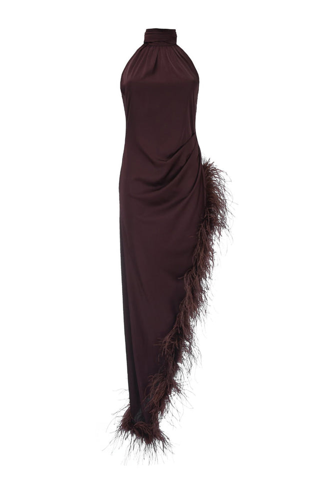 Brown dress with boa front view