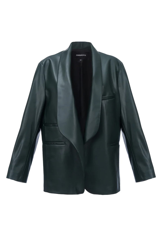 Dark green Eco leather jacket front view