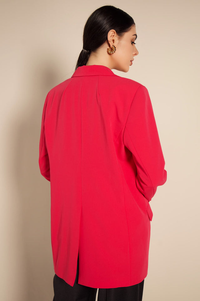 Model in pink Jacket back view
