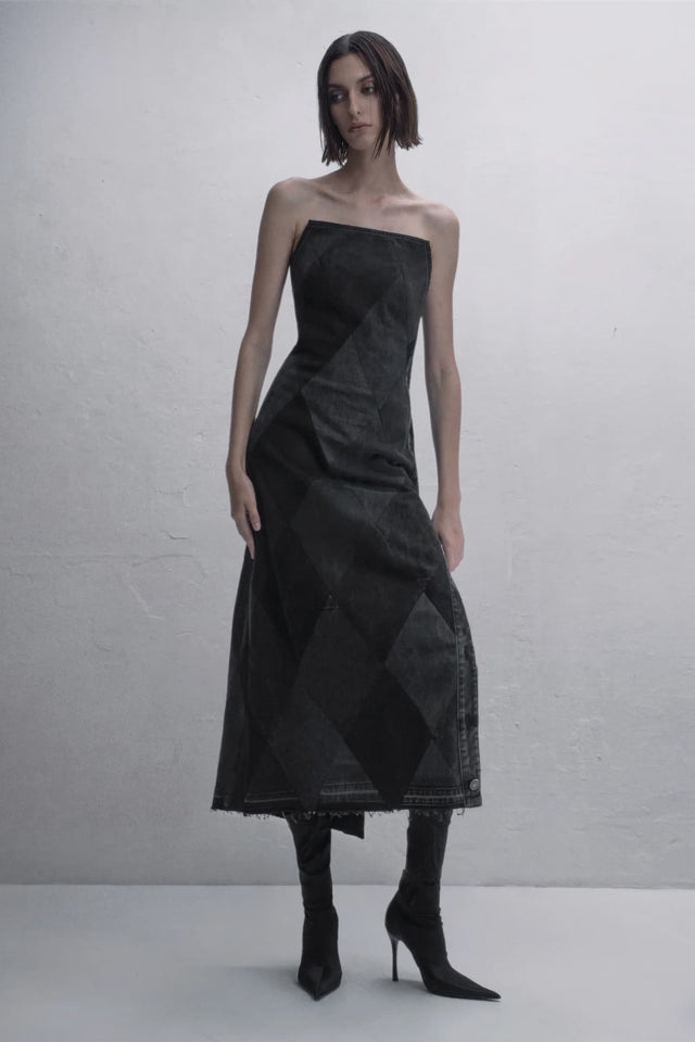 Model in black/grey Dress #02 front view
