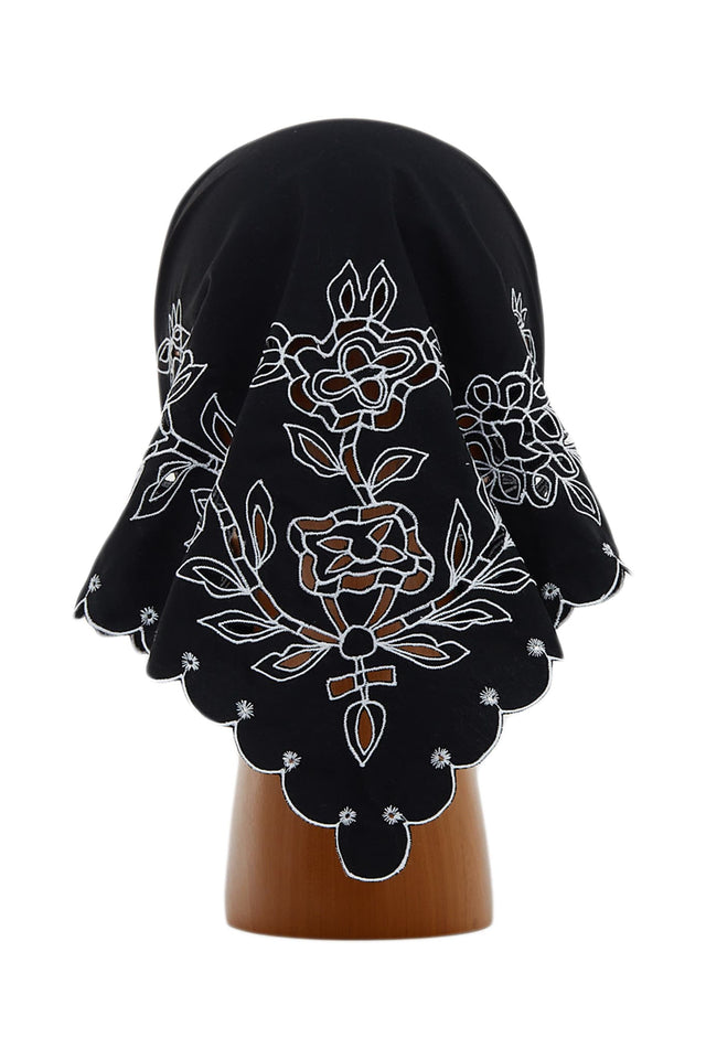 Black Embroidered cotton headscarf back view