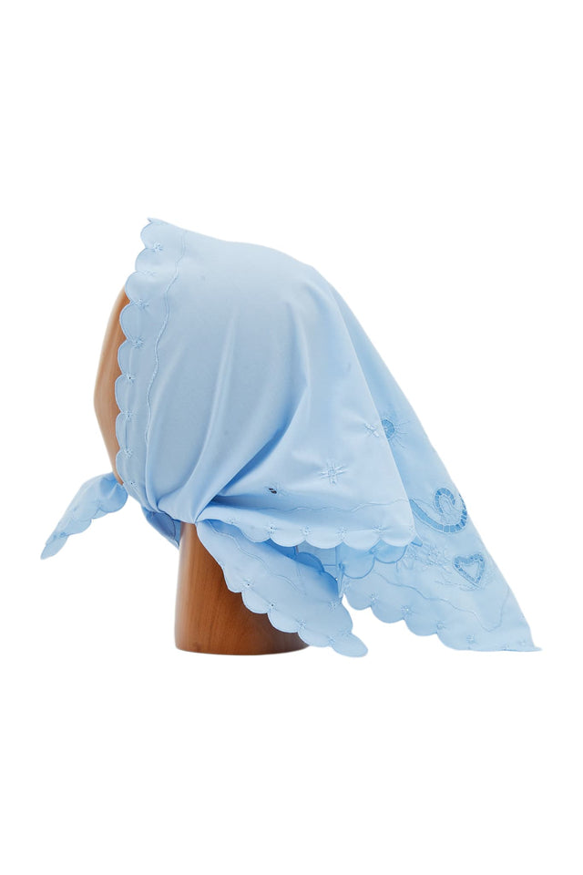 Blue Embroidered cotton headscarf side view