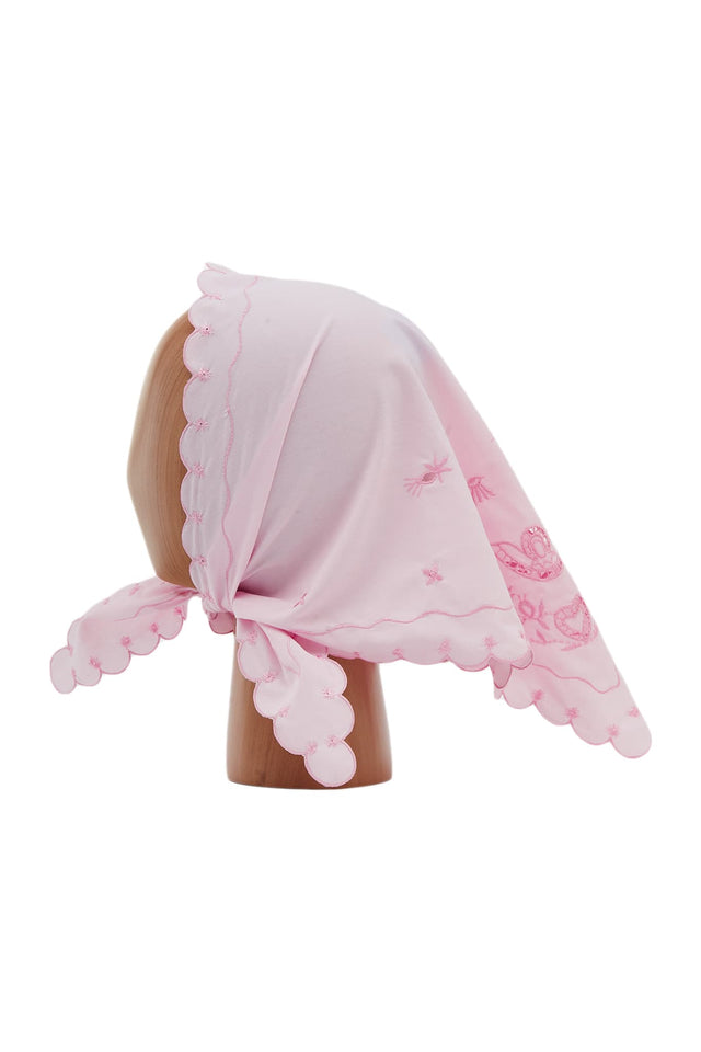 Pink Embroidered cotton headscarf side view