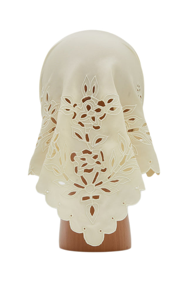 White Embroidered cotton headscarf back view