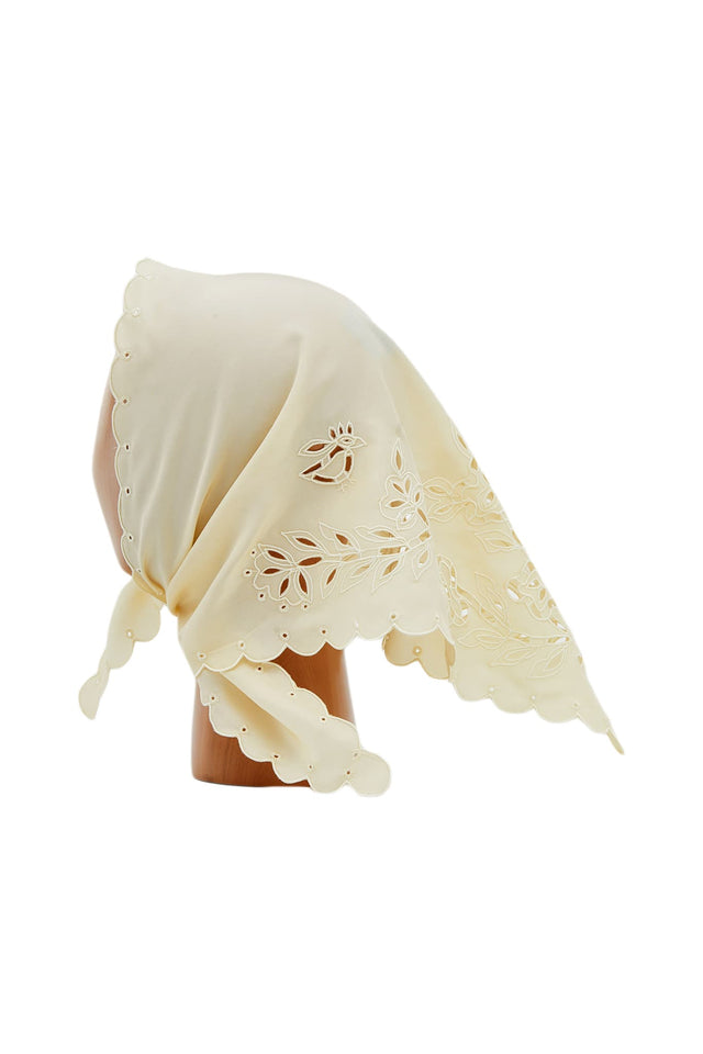 White Embroidered cotton headscarf side view