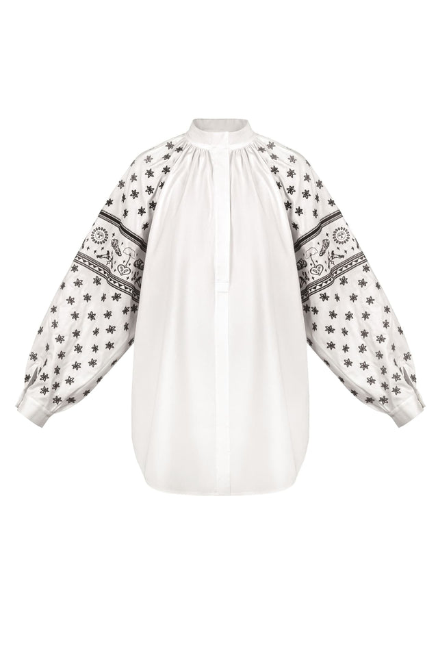 White Franka embroidered shirt front view