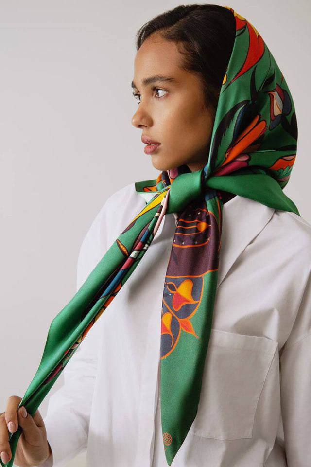 Model in Forest song scarf