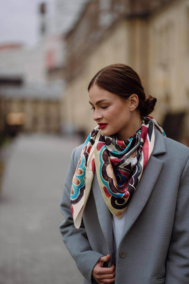 Model in Pink abstraction scarf